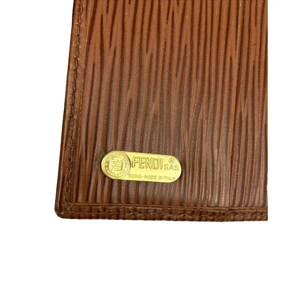 Fendi Epi Leather Bifold  Wallet Cards Id Zipper Coin Brown